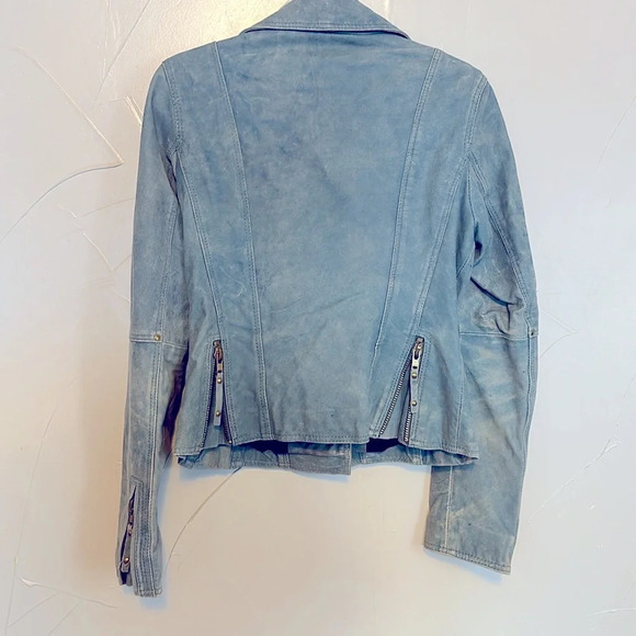 GESTUZ Fitted Distressed Soft Leather Blue Zipper Jacket 38 - Picture 7 of 7
